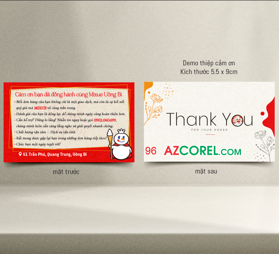 Thiệp cảm ơn kem Mixue Uông Bí file Corel