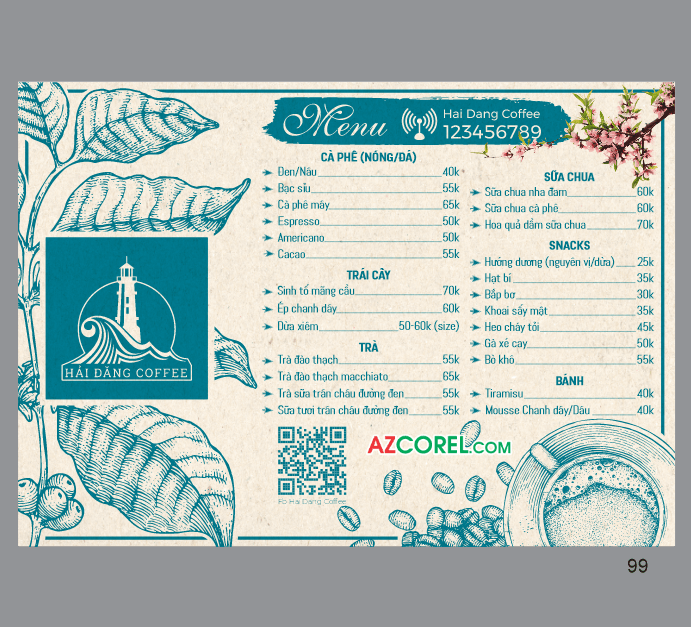 File thiết kế Menu Hải Đăng Coffee mẫu #2 file cdr