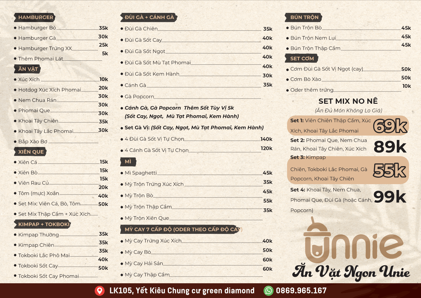 Vector menu ăn vặt ngon unie file corel