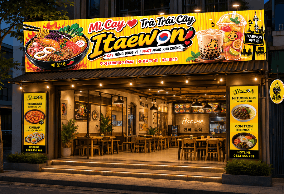 Bảng biển mì cay - trà trái cây itaewwon