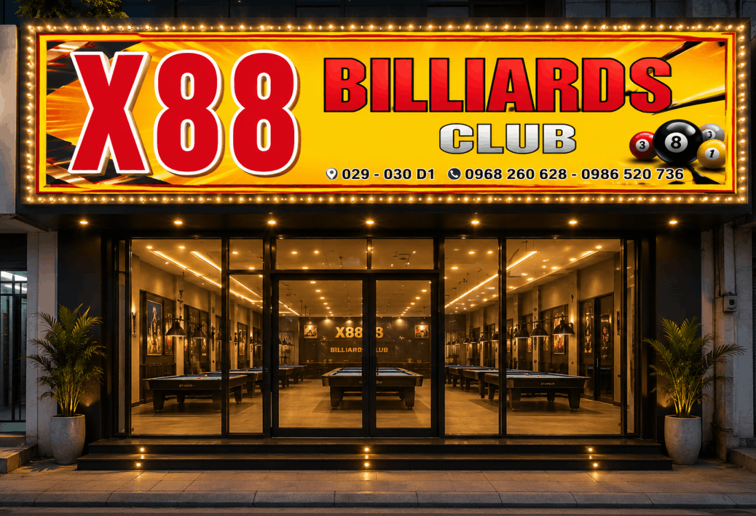 Biển QC câu lạc bộ bida “X88 BILLIARDS CLUB”