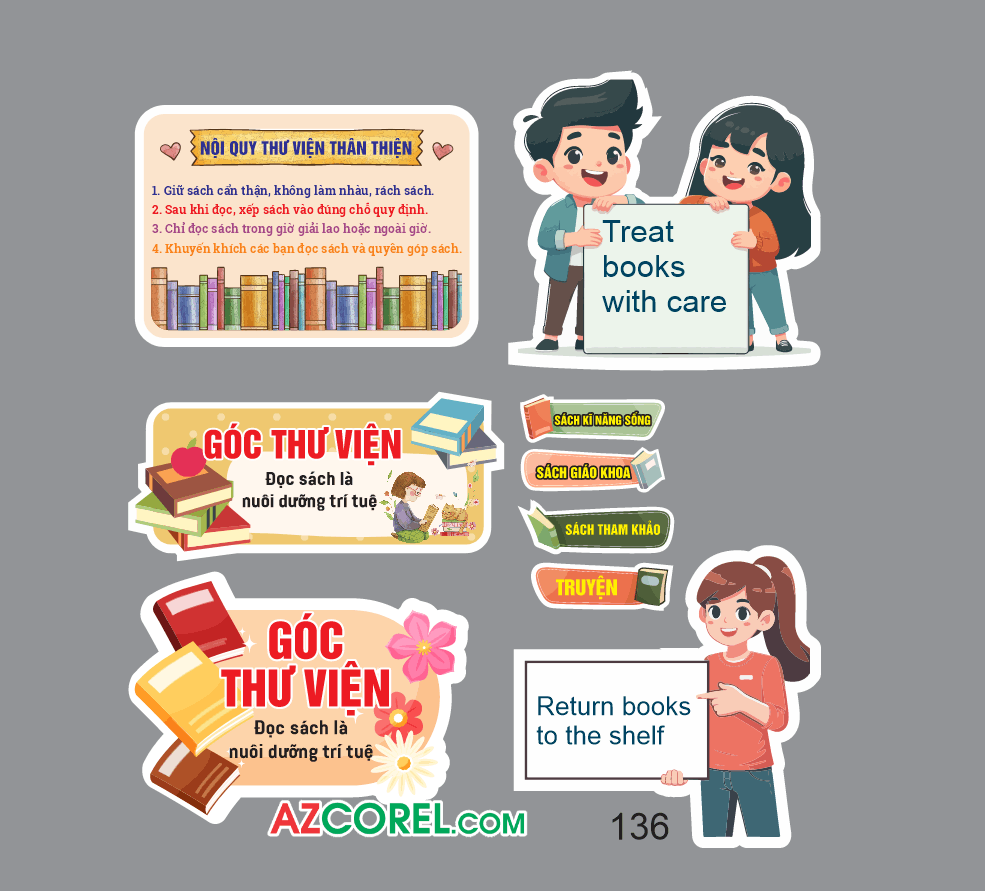 Bảng nội quy thư viện thân thiện file Corel x7
