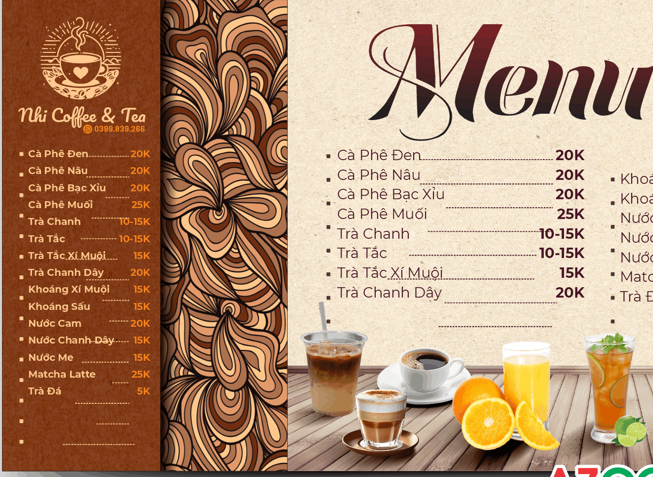 Trang trí xe bán hàng menu Nhi Coffee & Tea