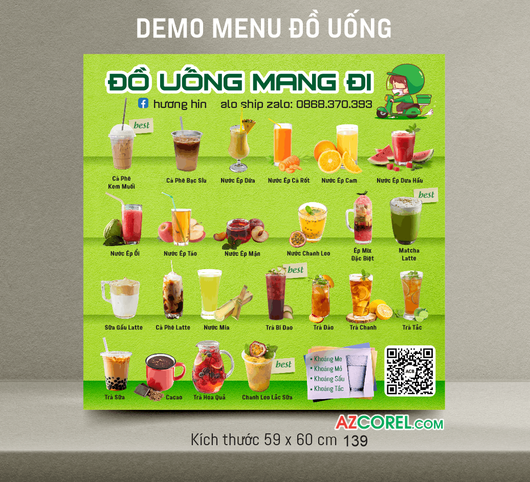 Menu đồ uống mang đi Hương Hin file corel