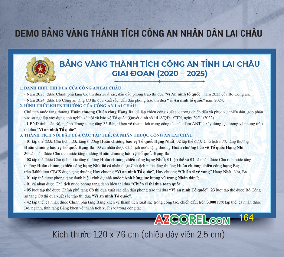 Bảng vàng thành tích công an tỉnh Lai Châu Corel