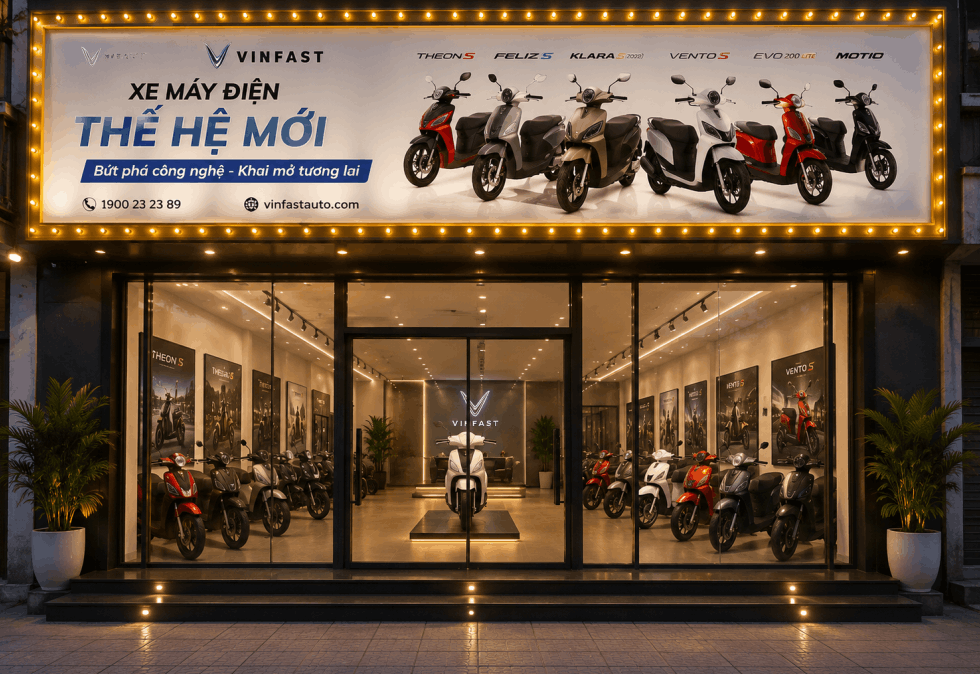 Biển quảng cáo Xe máy điện Vinfast file cdr