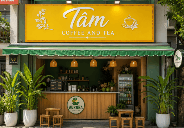 Biển bảng quảng cáo Tâm Coffee & Tea file corel