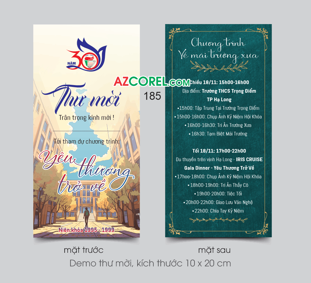 Thư mời chương trình về mái trường xưa file corel