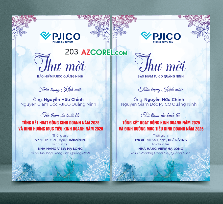 Mẫu thiết kế Thư mời bảo hiểm Pjico Quảng Ninh