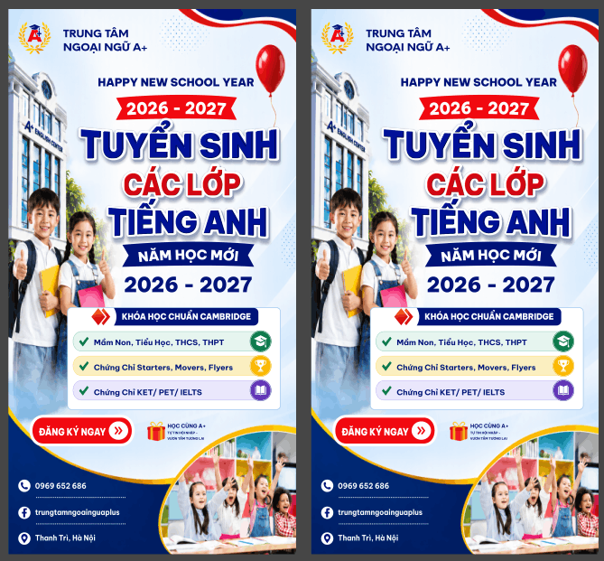 Banner tuyển sinh các lớp tiếng anh file corel