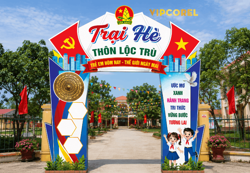 Cổng trại hè dành cho thiếu nhi file corel x7
