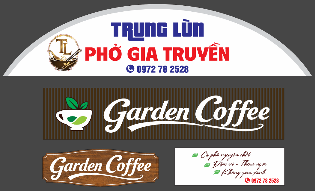 Biển QC Phở gia truyền Trung Lùn và Graden Coffee