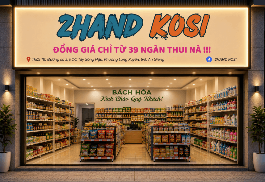 Biển QC bách hóa 2HAND KOS! đồng giá file corel
