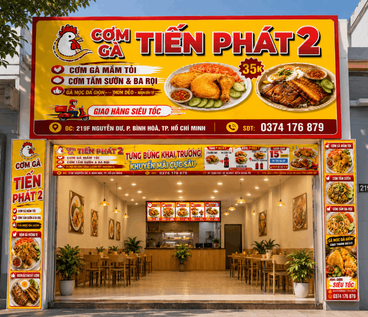 Biển quảng cáo Cơm Gà Tiến Phát 2 file cdr