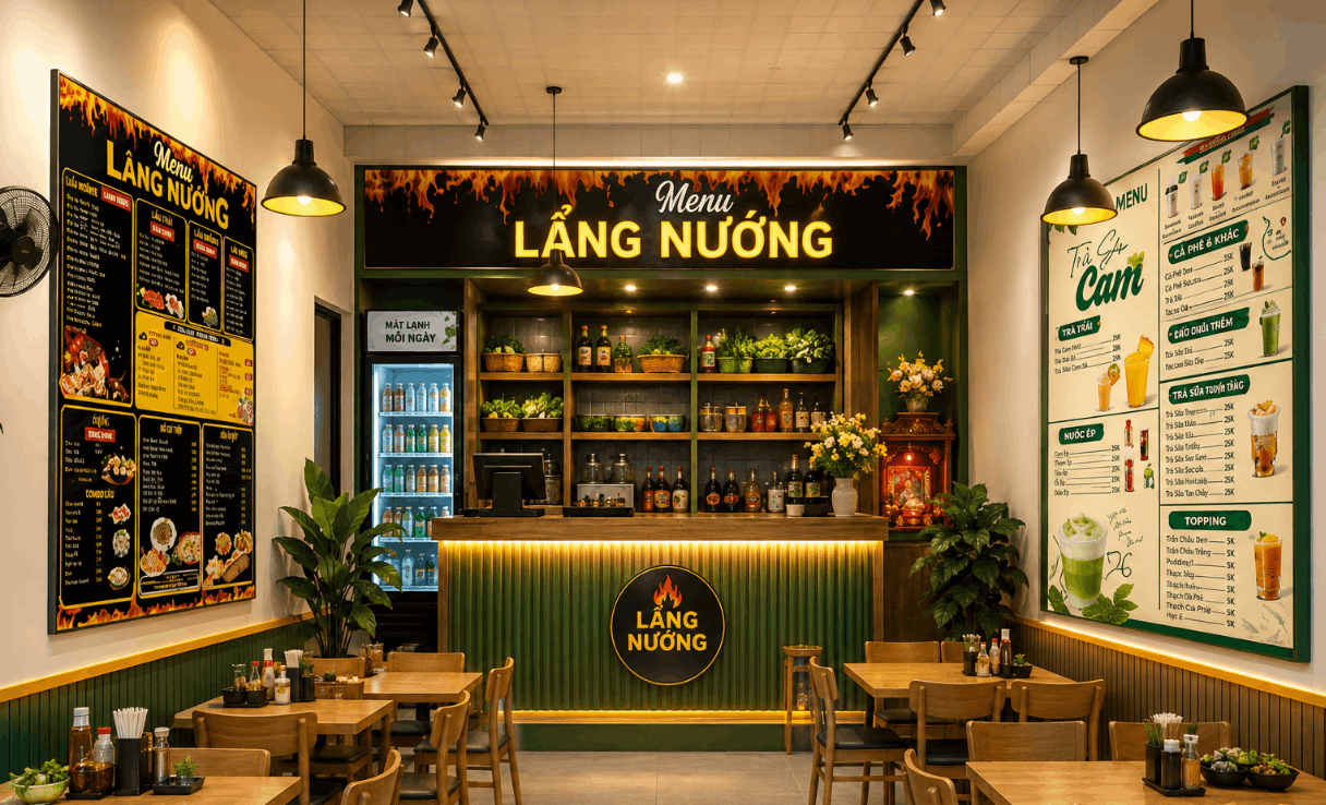 Menu Làng nướng và menu trà sữa Cam file cdr