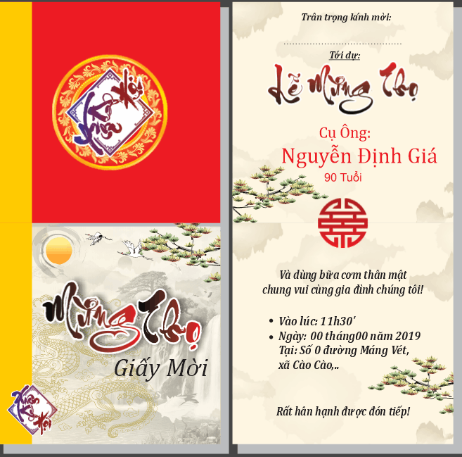 Giấy mời mừng thọ cụ ông Nguyễn Đình Giá
