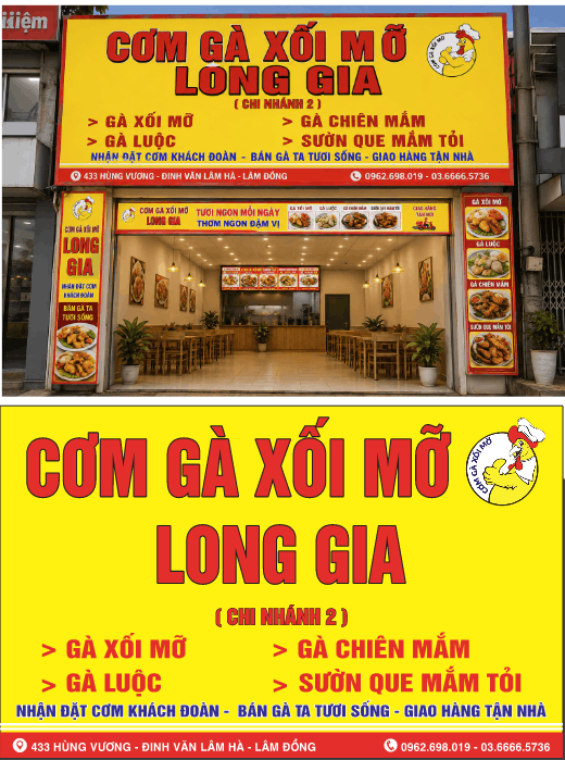 Biển QC Cơm gà xối mỡ Long Gia file corel