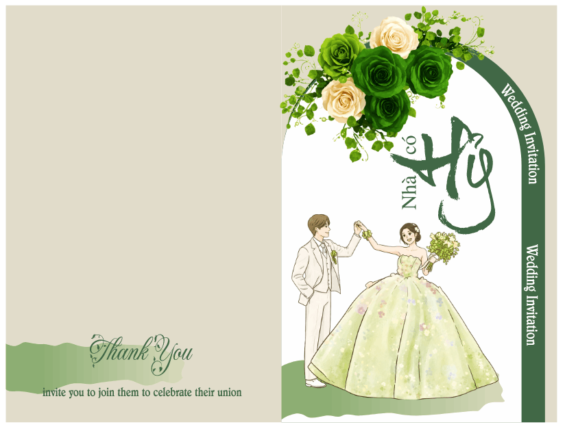 Thiệp mời đám cưới tone màu xanh lá file corel
