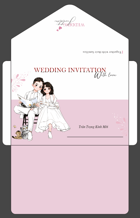 Thiệp mời đám cưới tone màu Hồng file cdr