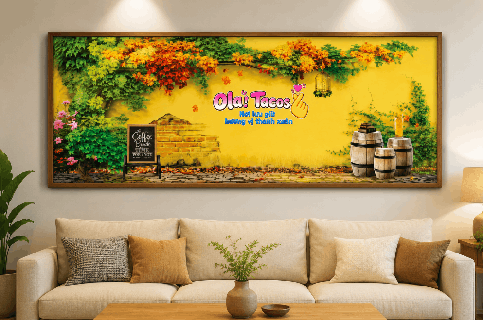 Tranh Dán Tường Lãng Mạn Phong Cách Cafe