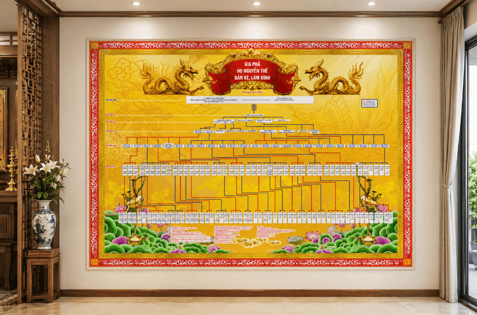Bảng Gia phả rồng phượng họ Nguyễn Thế file corel
