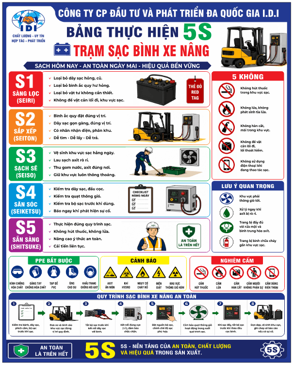 Bảng thực hiện 5S Trạm sạc bình xe nâng file cdr