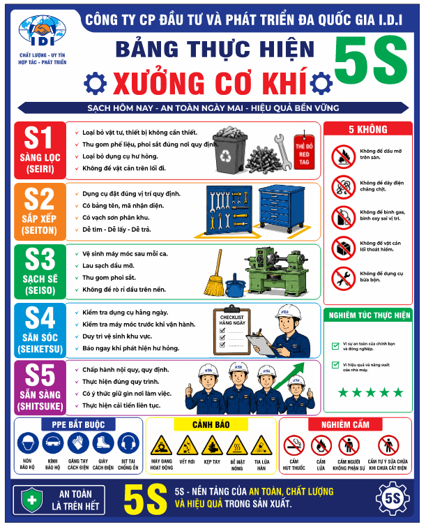 Bảng thực hiện 5S xưởng cơ khí file corel x7