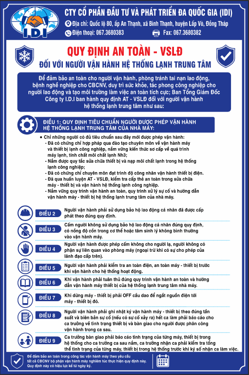Bảng quy định An toàn - Vệ Sinh Lao Động