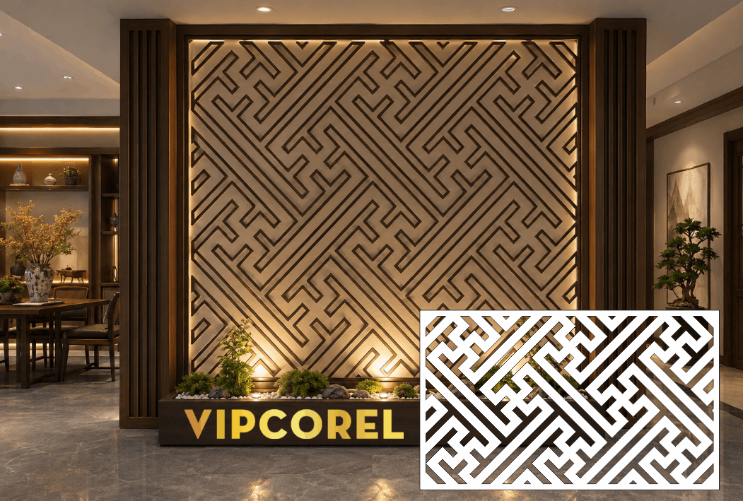 Vách ngăn CNC chữ vạn phòng thờ file corel