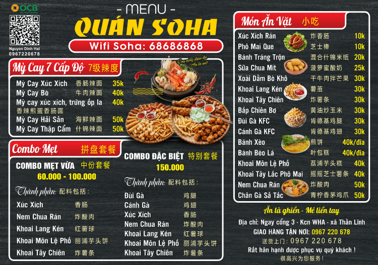 Mẫu menu quán Soha file corel