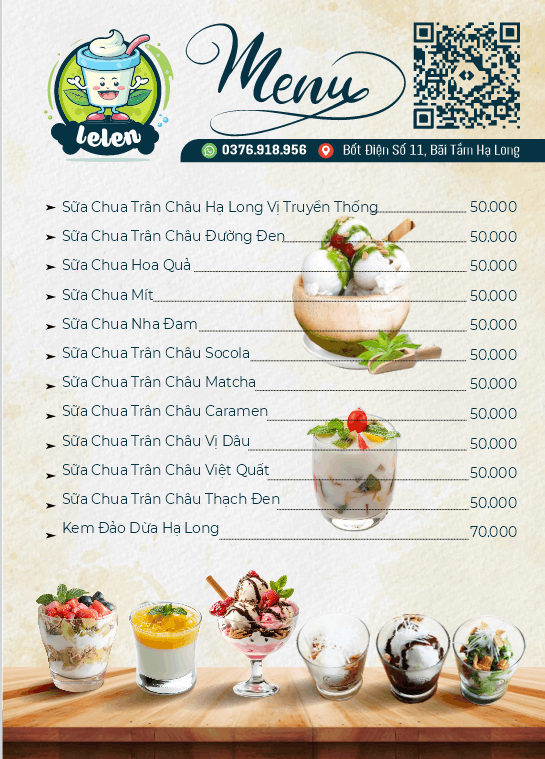 Menu sữa chua trân châu Hạ Long file corel