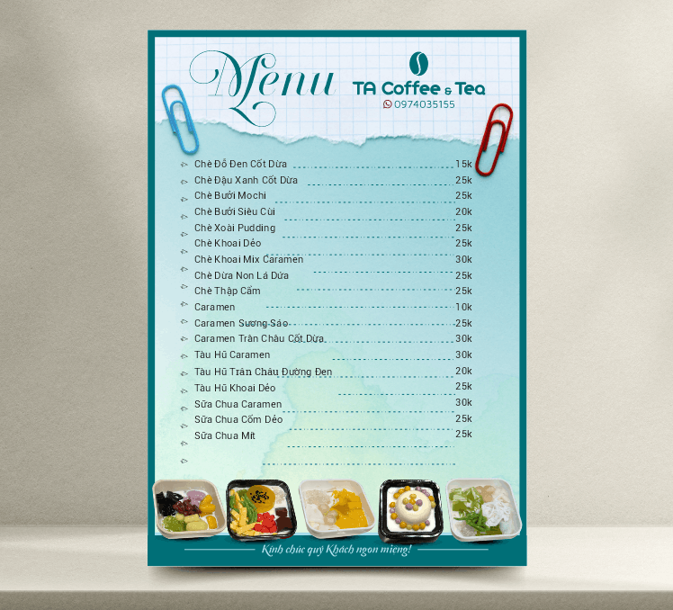 Mẫu Menu Ta Coffee & Tea file Corel x7
