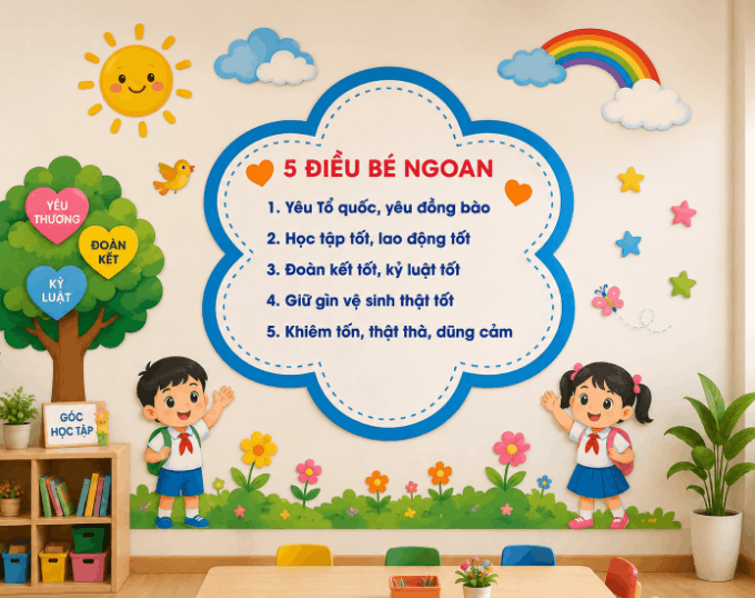 Bảng 5 điều bé ngoan file corel