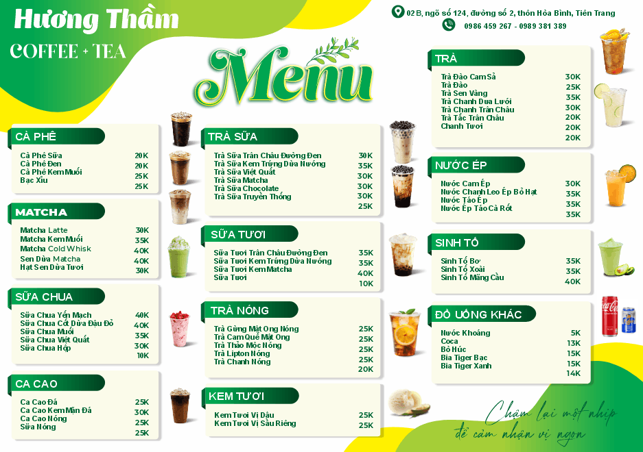 Menu quảng cáo Hương Thầm Coffee & Tea file cdr