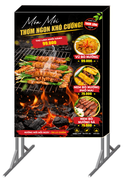 Biển vẫy quảng cáo Món mới nướng thơm ngon