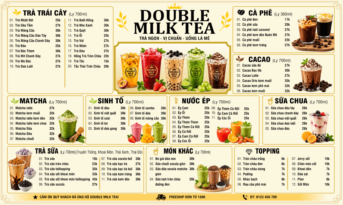 Menu double milk tea trà ngon vị chuẩn uống là mê
