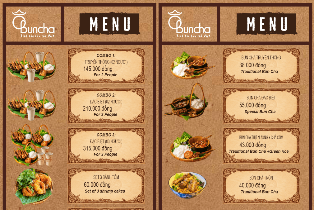 Menu quán bún chả - tinh hoa bún chả Việt