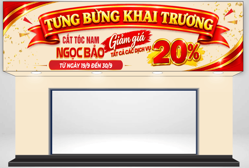 Banner Tưng bừng khai trương - cắt tóc nam Ngọc Bảo