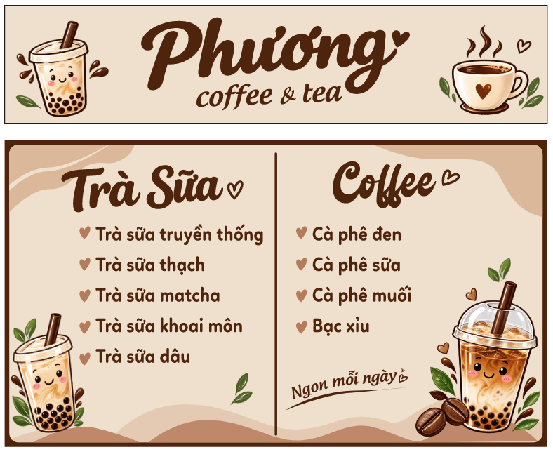 Biển quảng cáo Phương coffee & Tea trà sữa