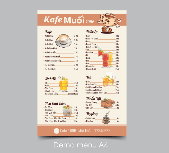 Mẫu Menu Cà phê muối 1996 coffee