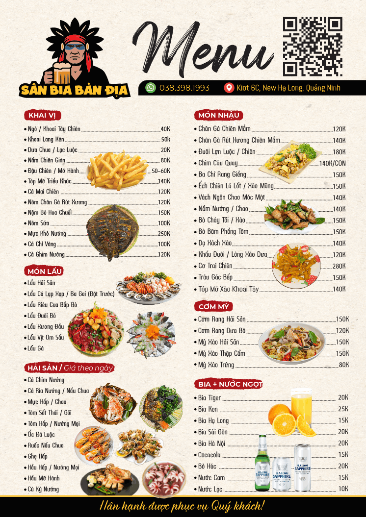 Mẫu demo thiết kế menu Quán bia bản địa