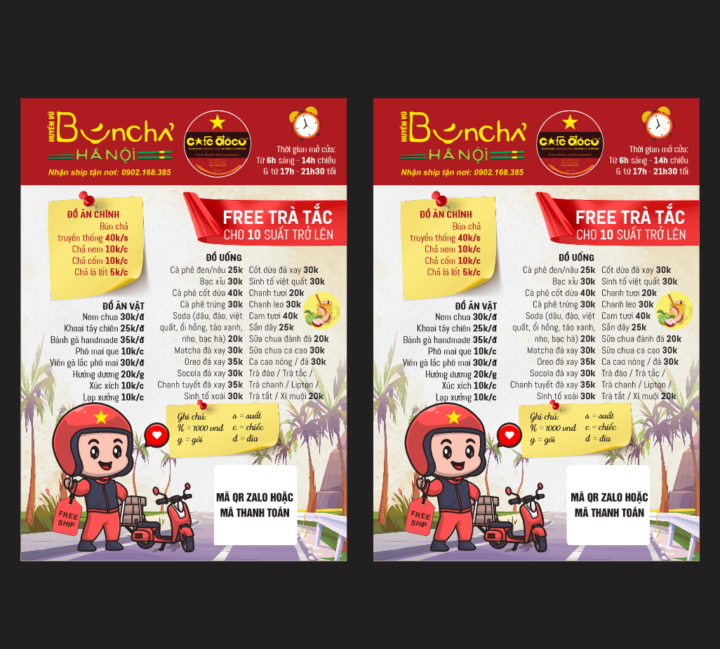 Mẫu thiết kế menu Bún Chả Hà Nội Huyền Vũ