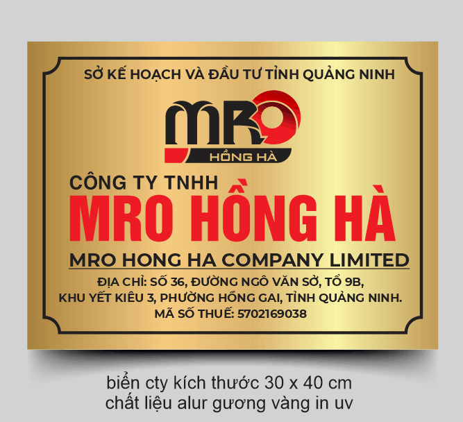Biển tên công ty Alu vàng gương in uv file cdr