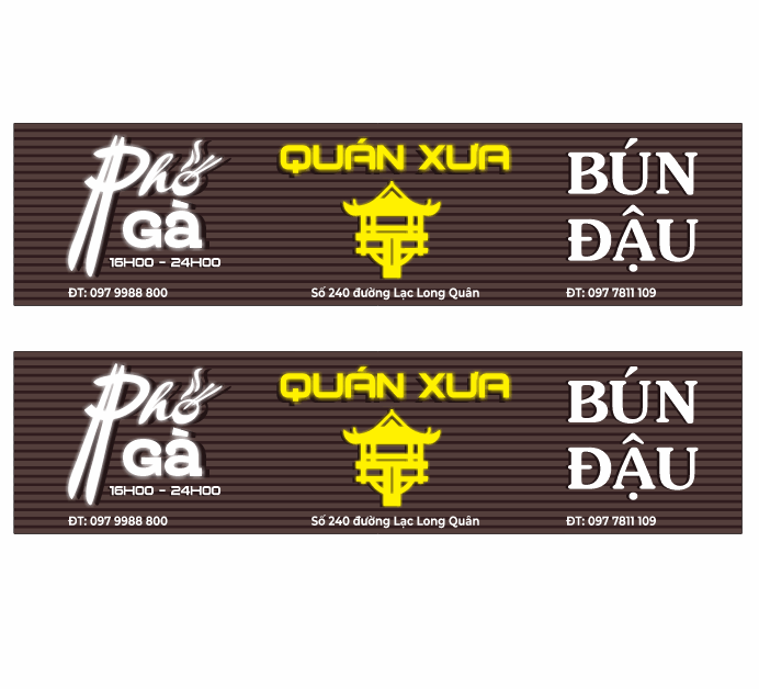 Biển quảng cáo Quán Xưa phở gà và bún đậu