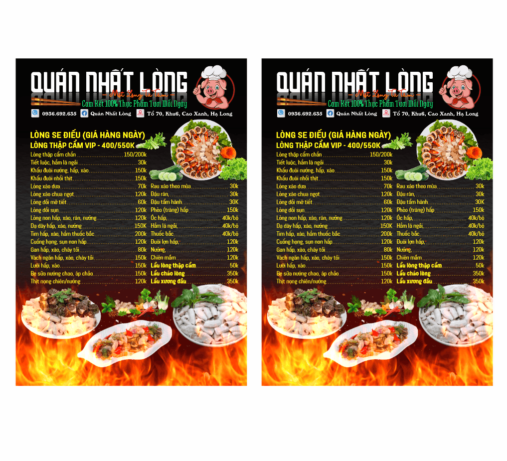 Mẫu thiết kế menu Quán Nhất Lòng file corel
