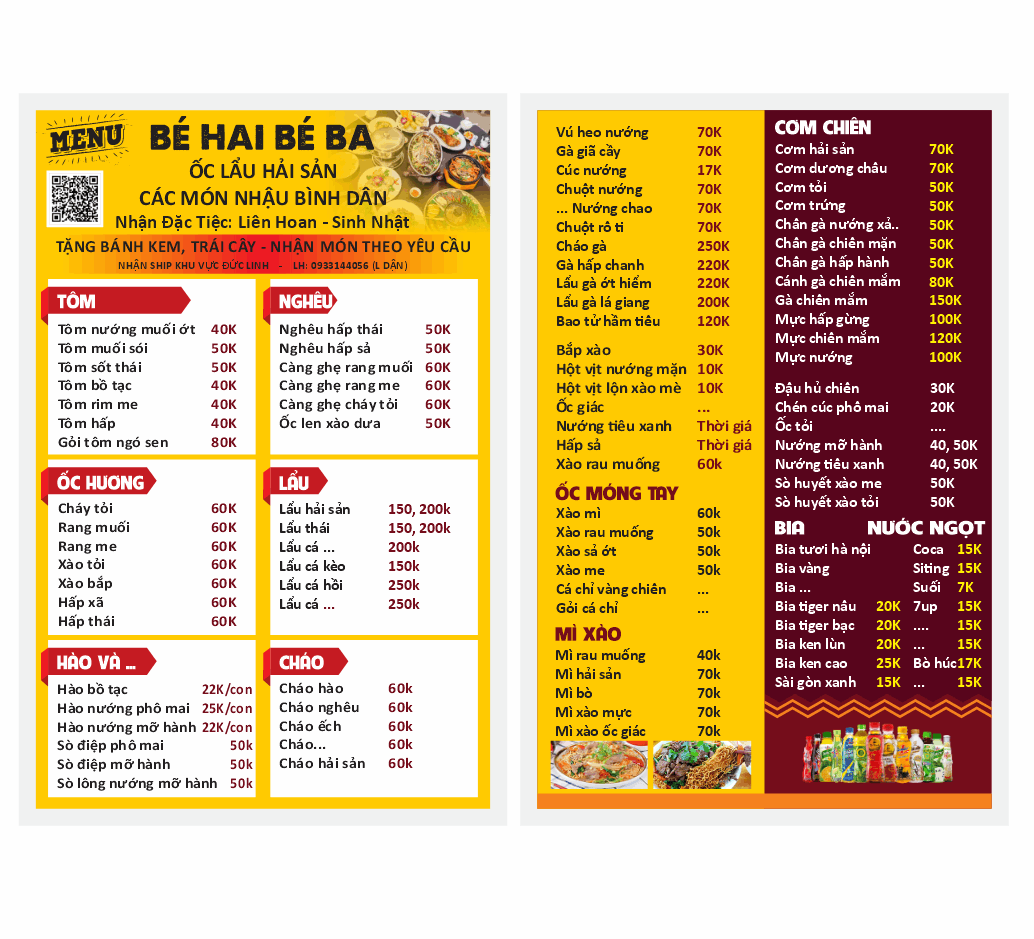 Menu Ốc lẩu hải sản và các món nhậu file cdr