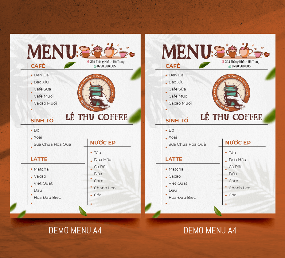 Menu quán cà phê LÊ THU COFFEE file corel