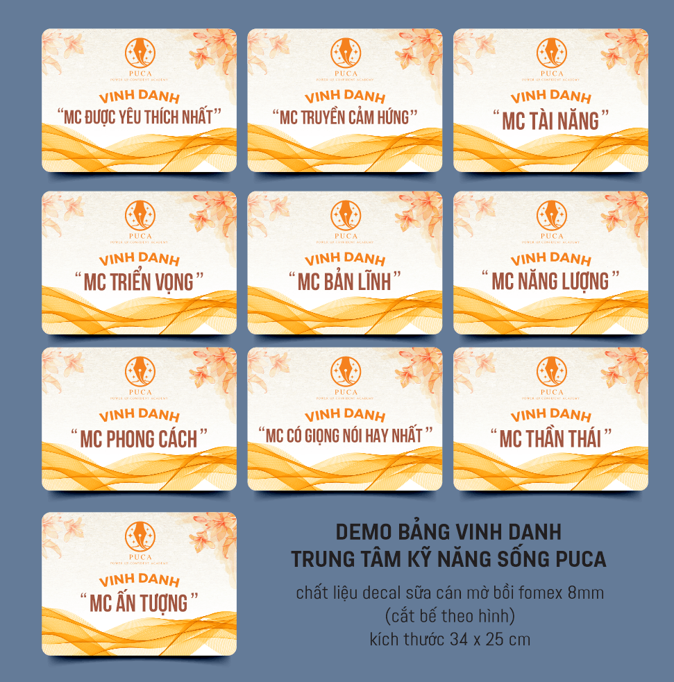 Bảng Vinh danh trung tâm kỹ năng sống Puca