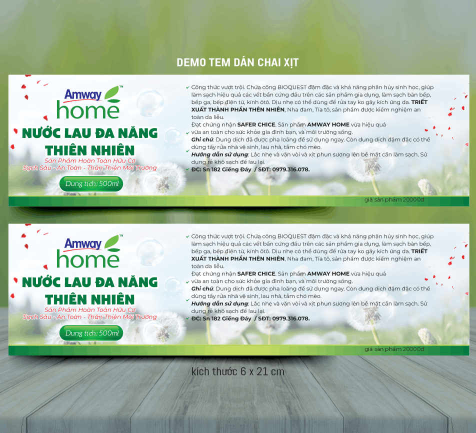 Tem dán chai xịt Amway home nước lau đa năng