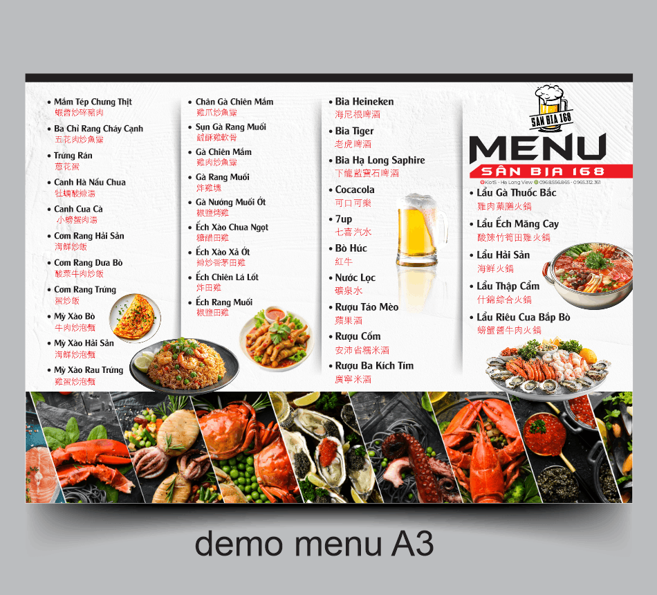 Thiết kế menu Sân Bia 168 file vector corel